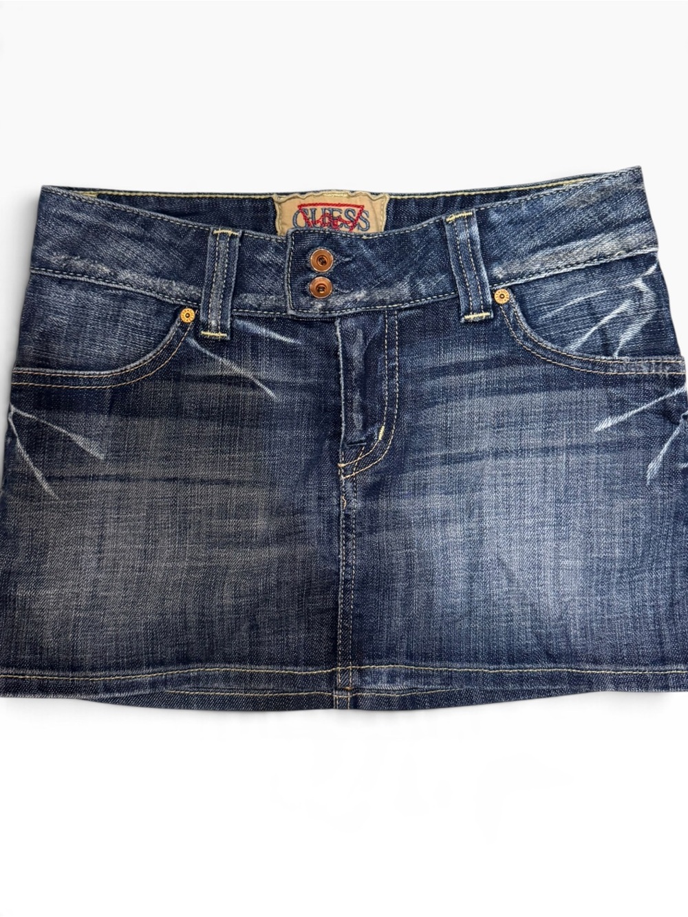 GUESS Dark Blue Distressed Denim Mini Skirt Size 24